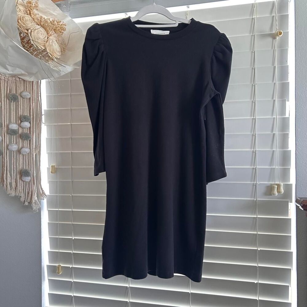 Pomander Place black puff sleeve knit mini dress quiet luxury minimalist small - Picture 2 of 7